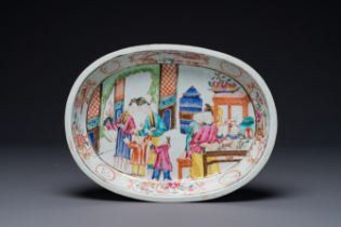 A oval Chinese Canton famille rose 'mandarin subject' bowl, Qianlong