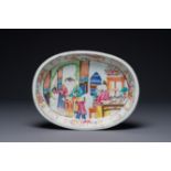 A oval Chinese Canton famille rose 'mandarin subject' bowl, Qianlong