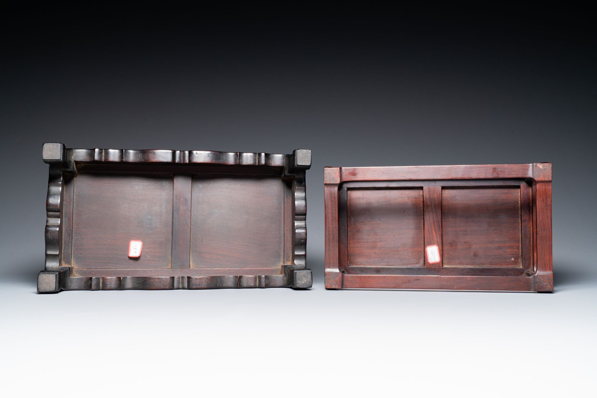 Three Chinese zitan wooden tables, 19/20th C. - Image 7 of 13