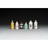 Six various Chinese famille verte and rose snuff bottles, shou mark, 19/20th century