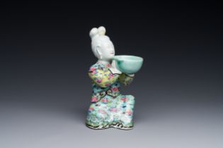 A Chinese famille rose figure of lady with a bowl, Yongzheng