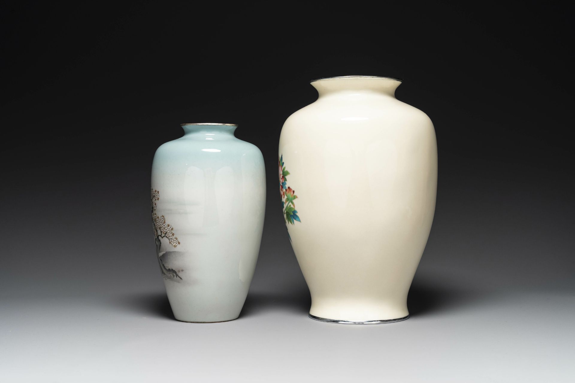 Two Japanese cloisonne vases with floral design, Meiji/Taisho/Showa - Image 4 of 6