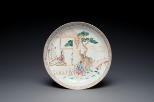 A fine Chinese famille rose eggshell porcelain 'The cowherd and the weaver girl' plate, Yongzheng