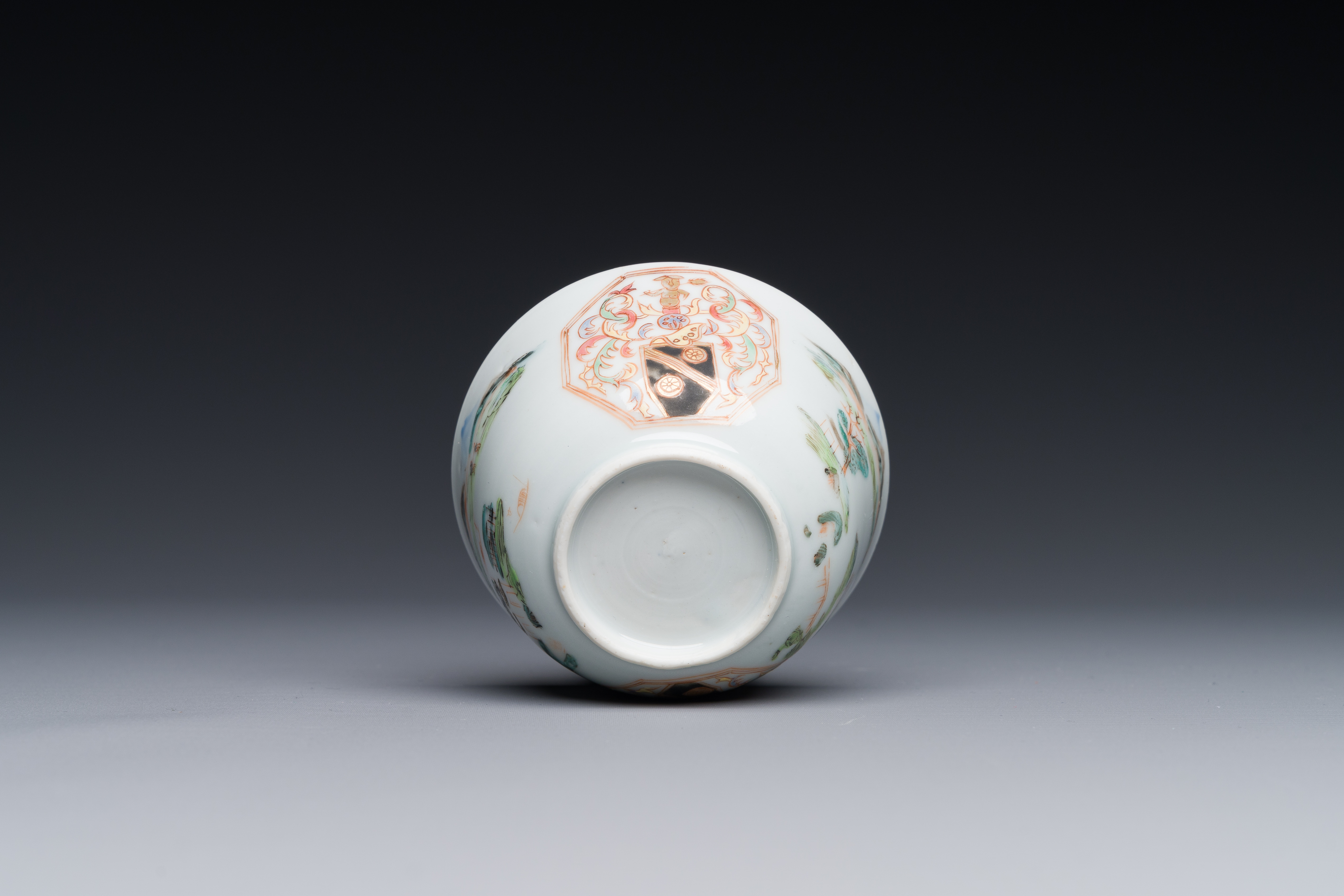 A Chinese famille rose cup and saucer with the arms of Beekman of Zeeland for the Dutch market, Yong - Image 6 of 6