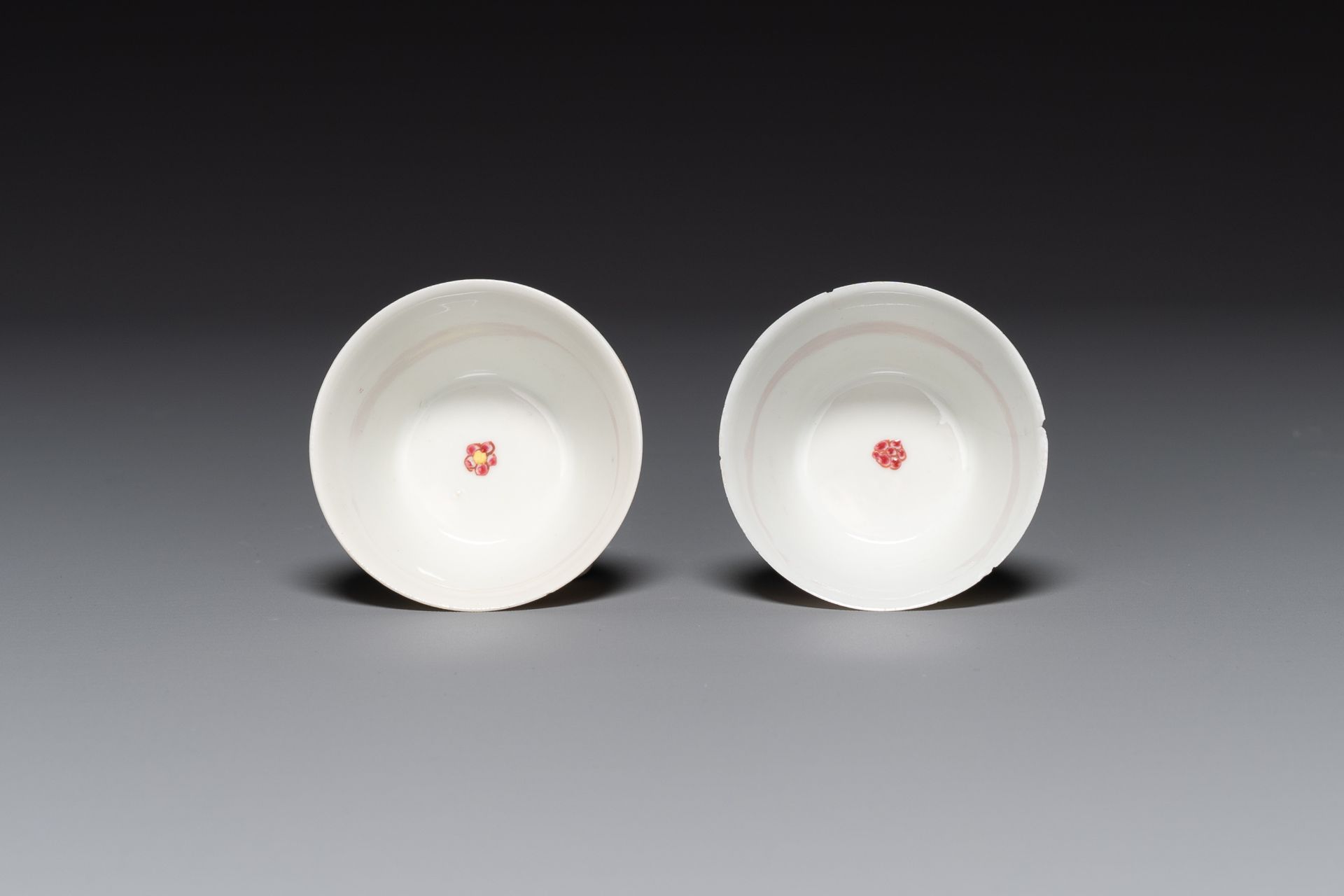 A pair of Chinese famille rose cups and saucers with horses, Yongzheng - Image 3 of 4