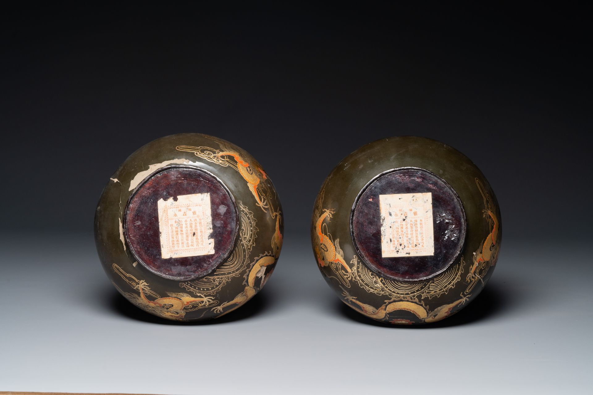 Seven Chinese Foochow or Fuzhou lacquerware vases, various marks, 19/20th C. - Image 11 of 11