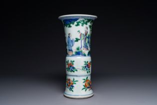 A Chinese wucai 'gu' vase with figurative design, Transition period