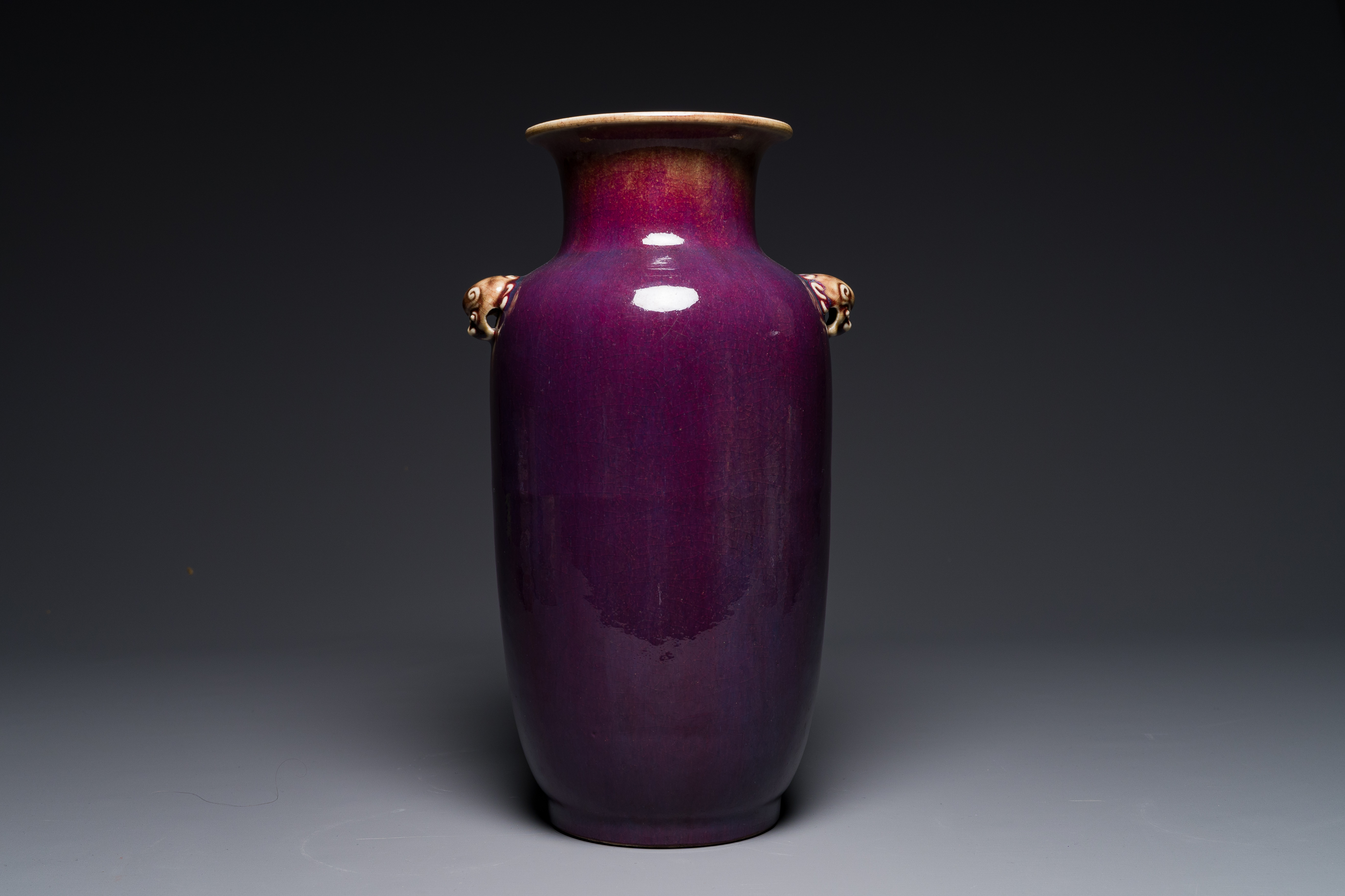 A Chinese lantern-shaped flambe-glazed vase, 18/19th C. - Image 3 of 6