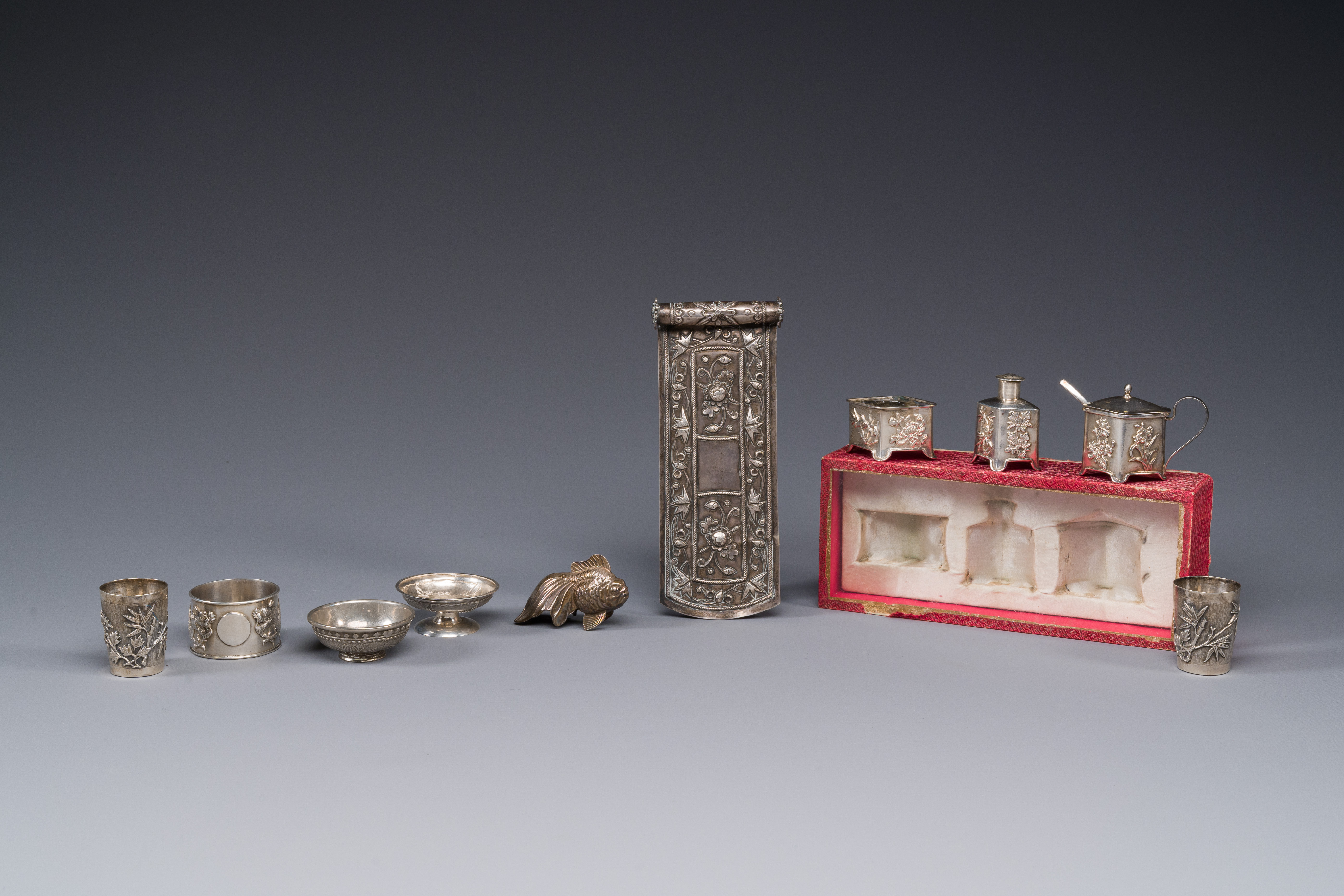 A group of ten varied Chinese small silver wares, Bao Sheng å¯¶å‡ mark, 19/20th C.