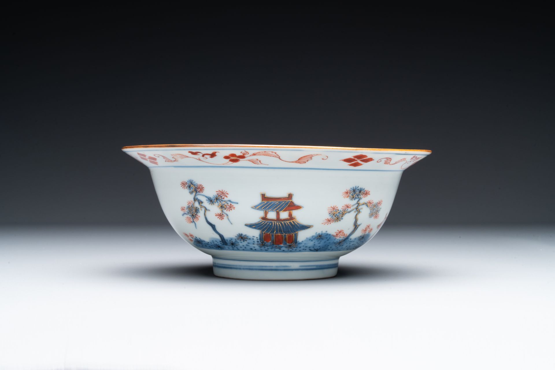 A Chinese Imari-style 'klapmuts' bowl with landscape design, ex-collection of August the Strong, Kan - Image 3 of 4