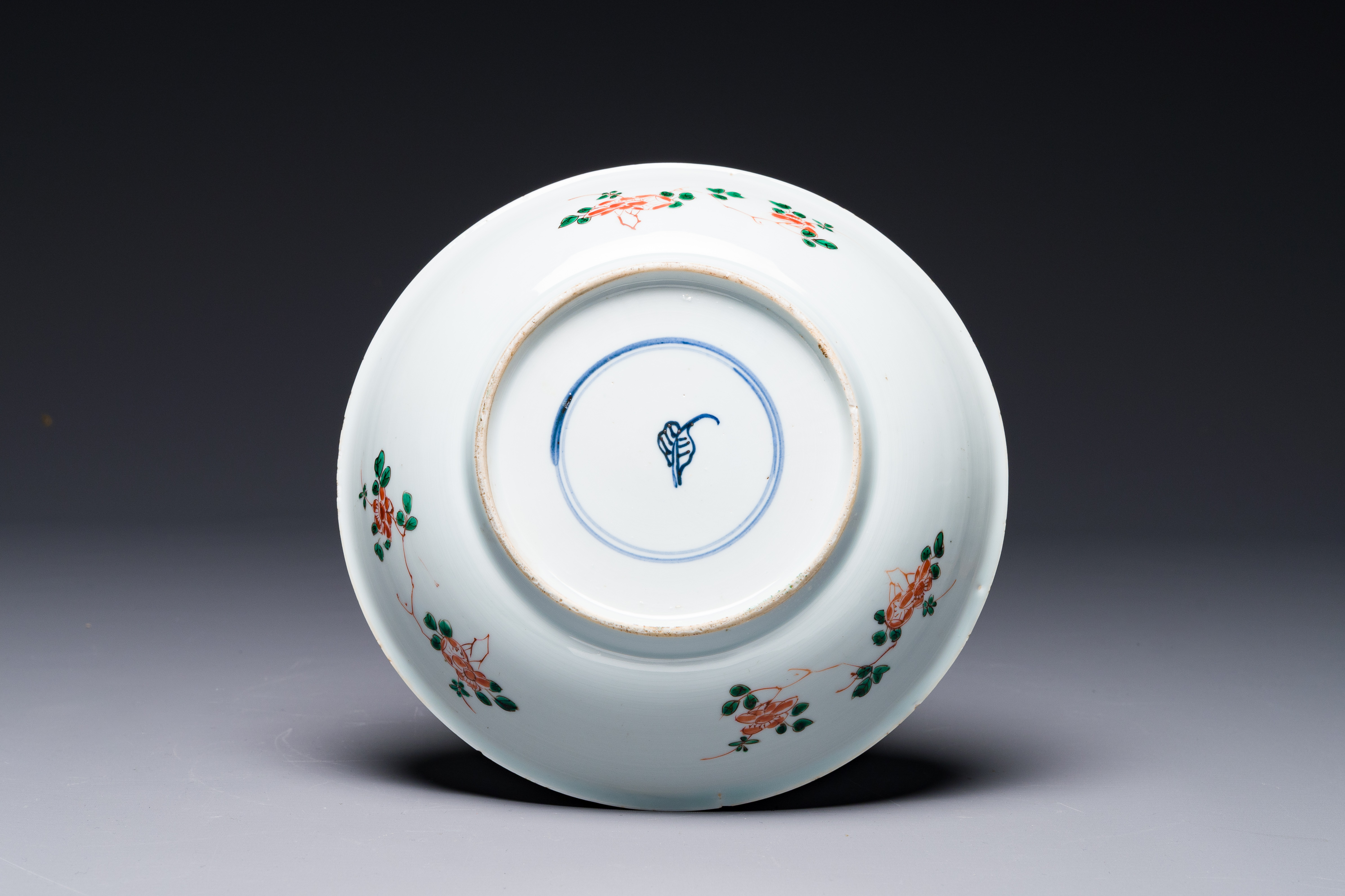 A Chinese famille verte 'qilin and falcon' plate, artemisia leaf mark, Kangxi - Image 2 of 2