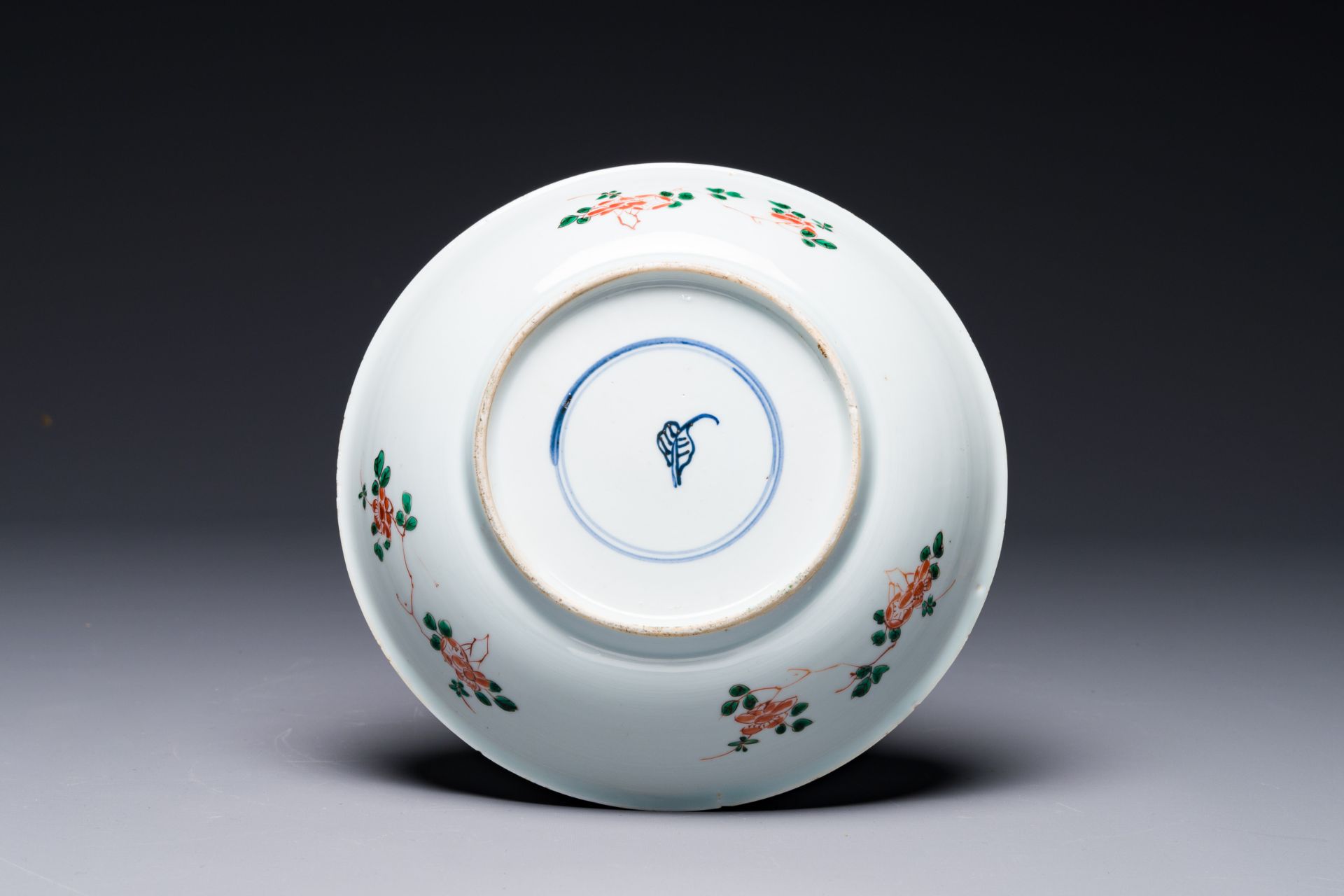 A Chinese famille verte 'qilin and falcon' plate, artemisia leaf mark, Kangxi - Image 2 of 2