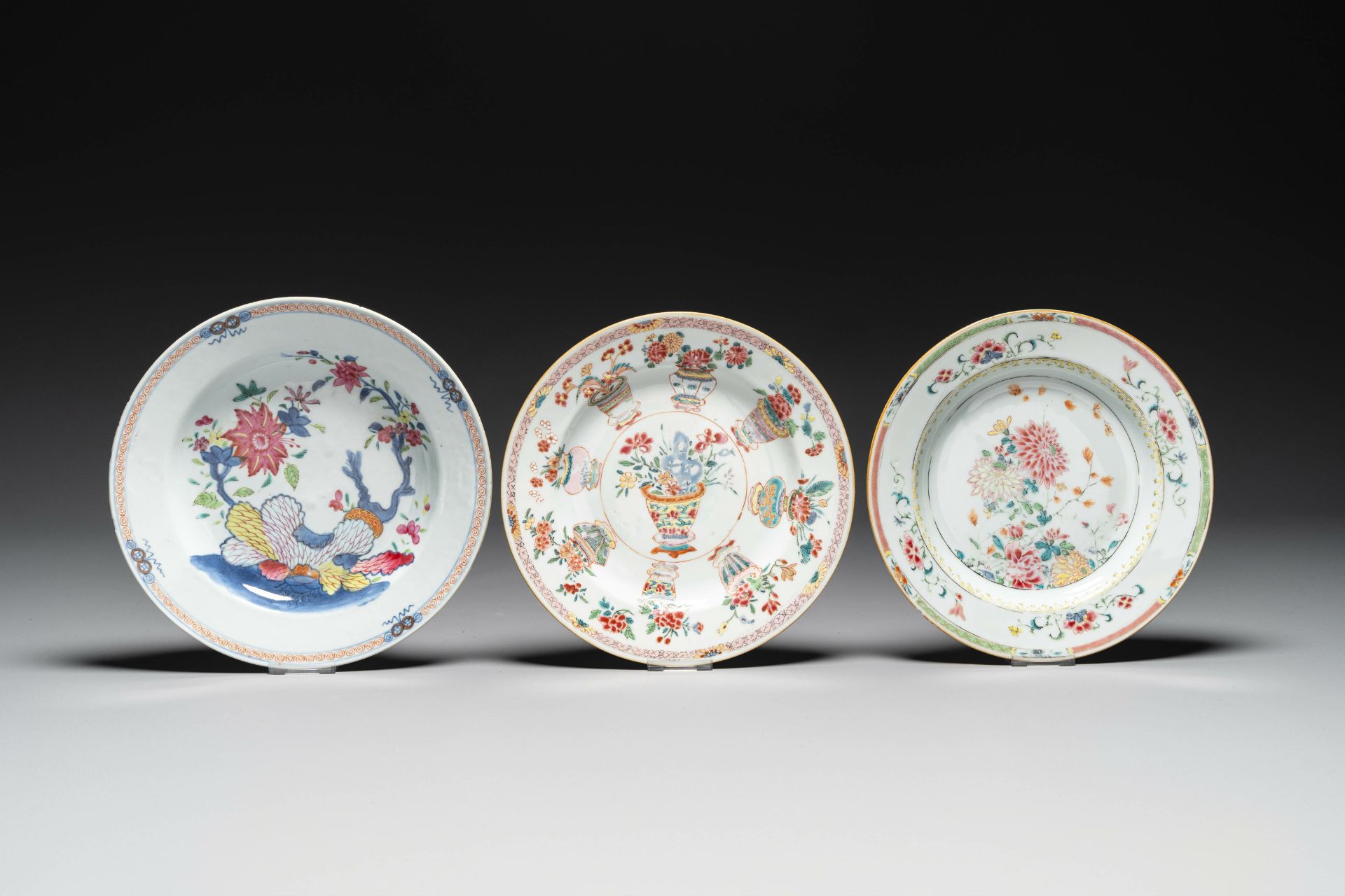 Six Chinese famille rose plates with floral design, Qianlong - Image 2 of 5