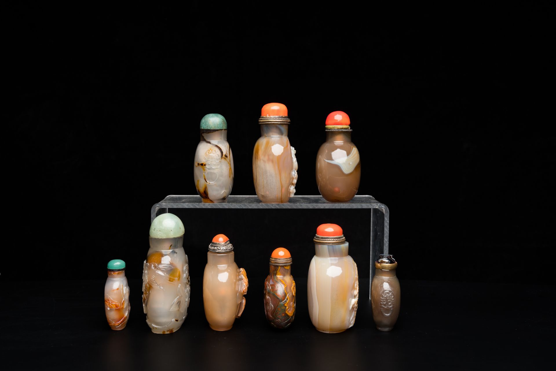 Nine Chinese agate snuff bottles, 19/20th C. - Bild 3 aus 9