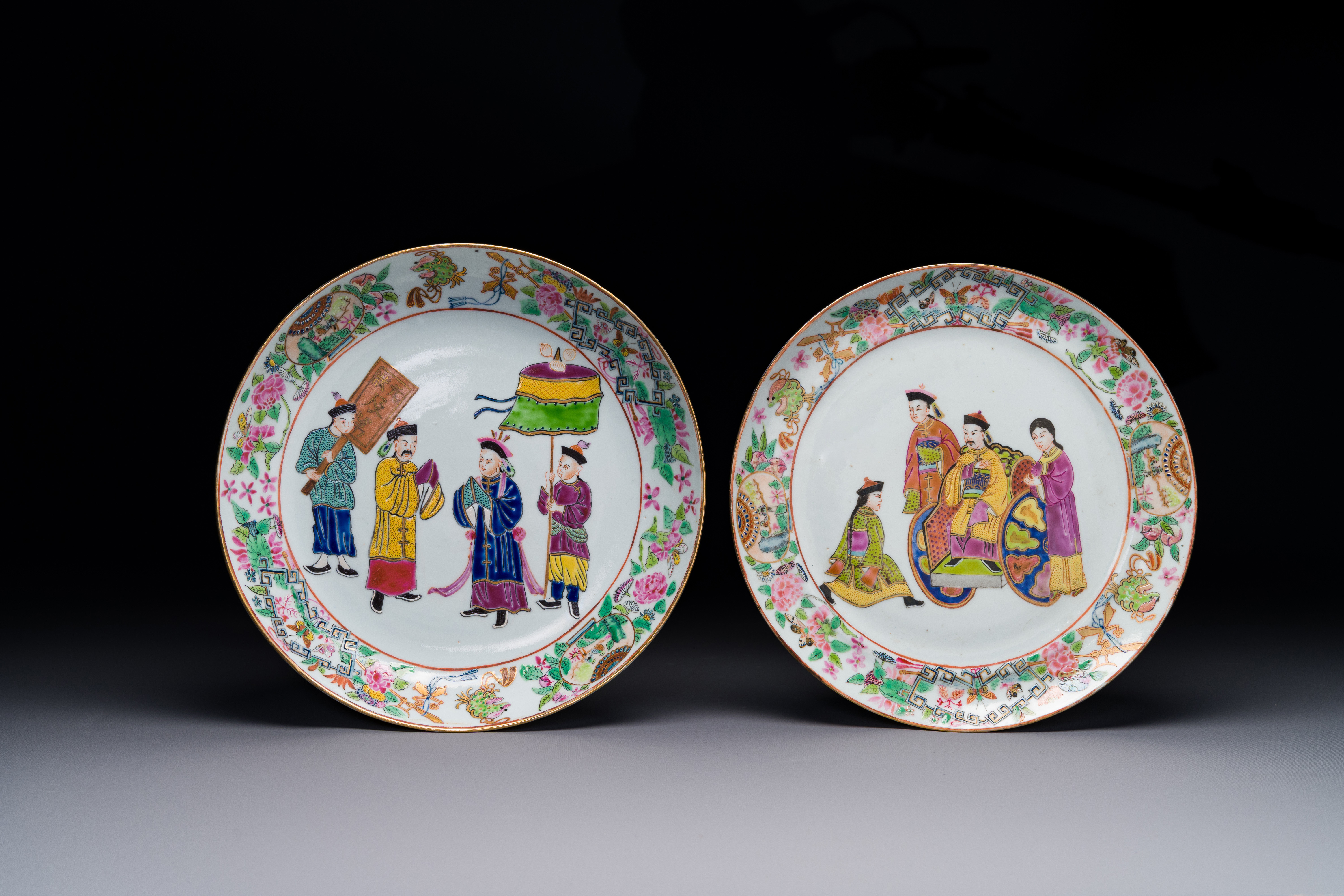 Two Chinese Canton famille rose plates, 19th C.