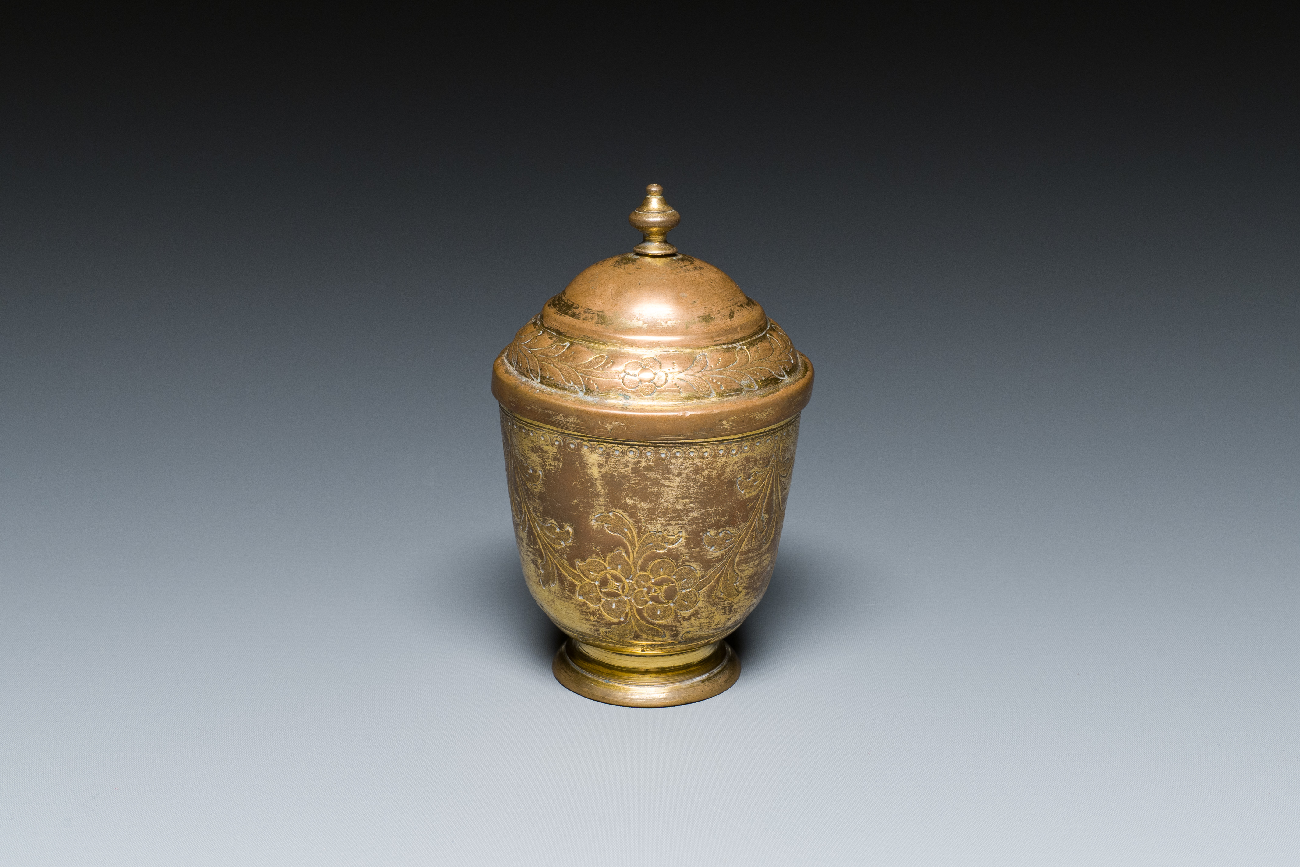 A gilt copper bowl and cover, 'tombak', Turkey, 18th C.