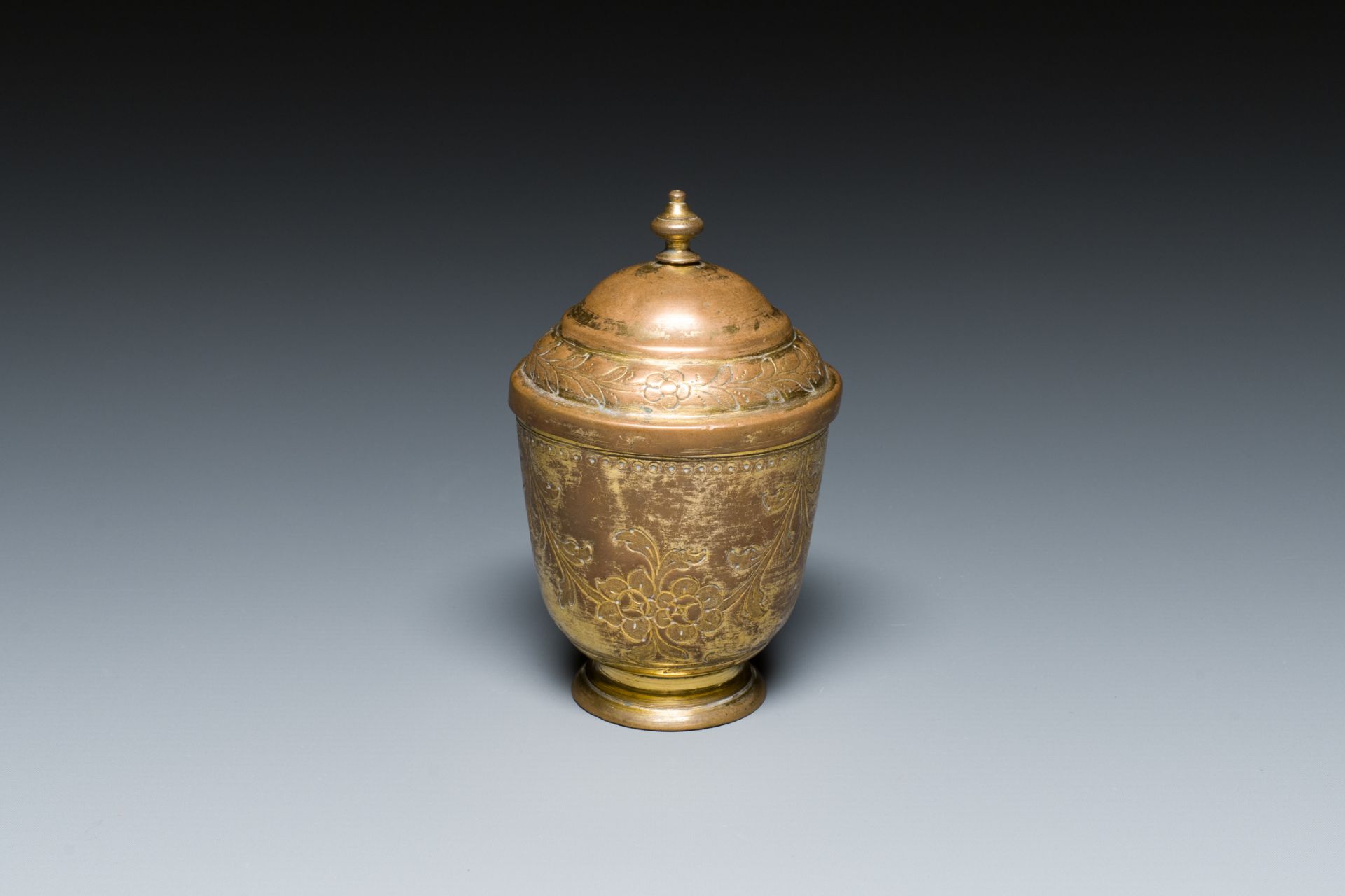 A gilt copper bowl and cover, 'tombak', Turkey, 18th C.