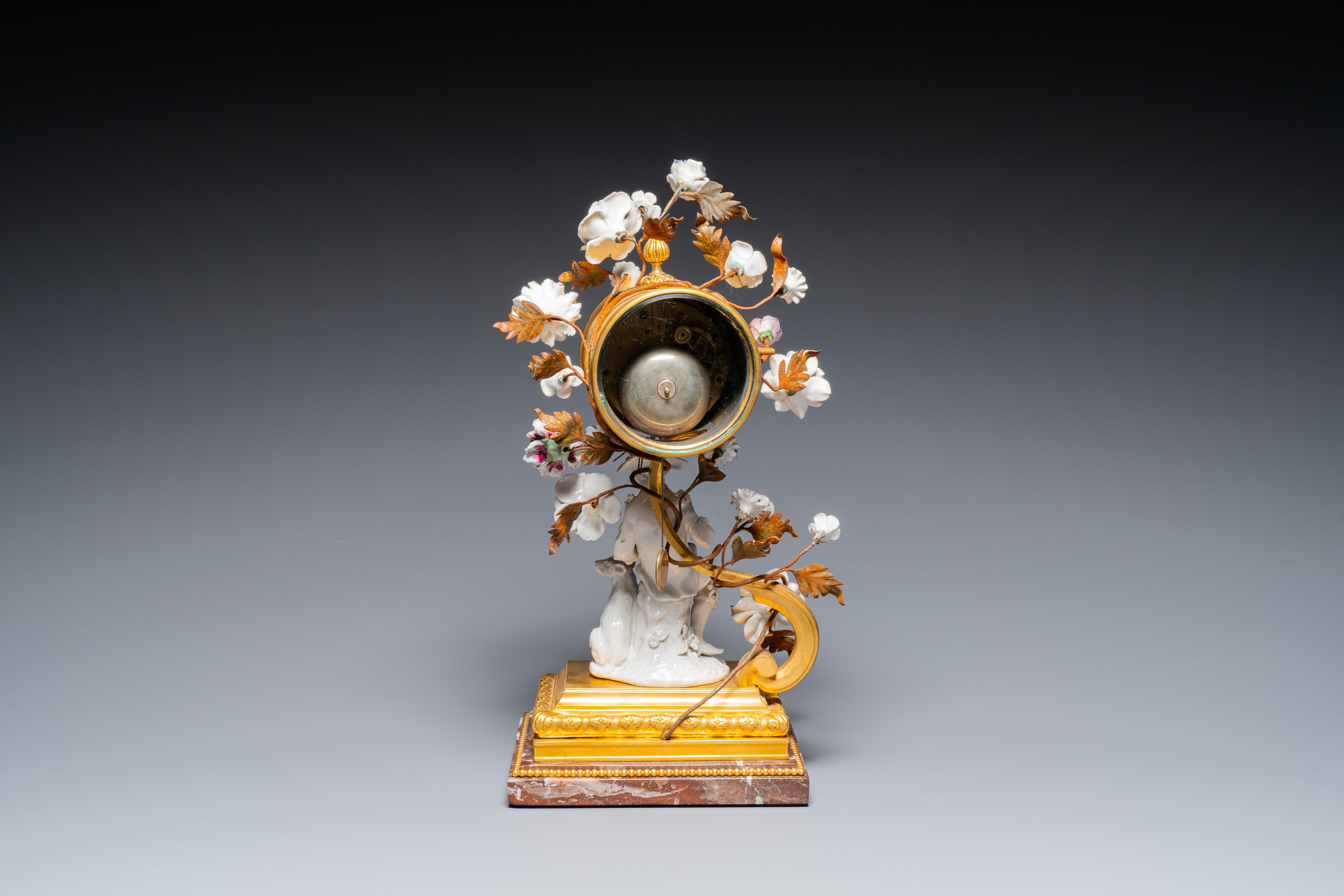 A French ormolu-mounted porcelain mantel clock, 18/19th C. - Image 8 of 28