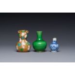 Two Chinese miniature vases and a snuff bottle with Qianlong mark, Kangxi and later