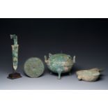 A group of four Chinese archaic bronze wares, late Shang, Warring States and Han