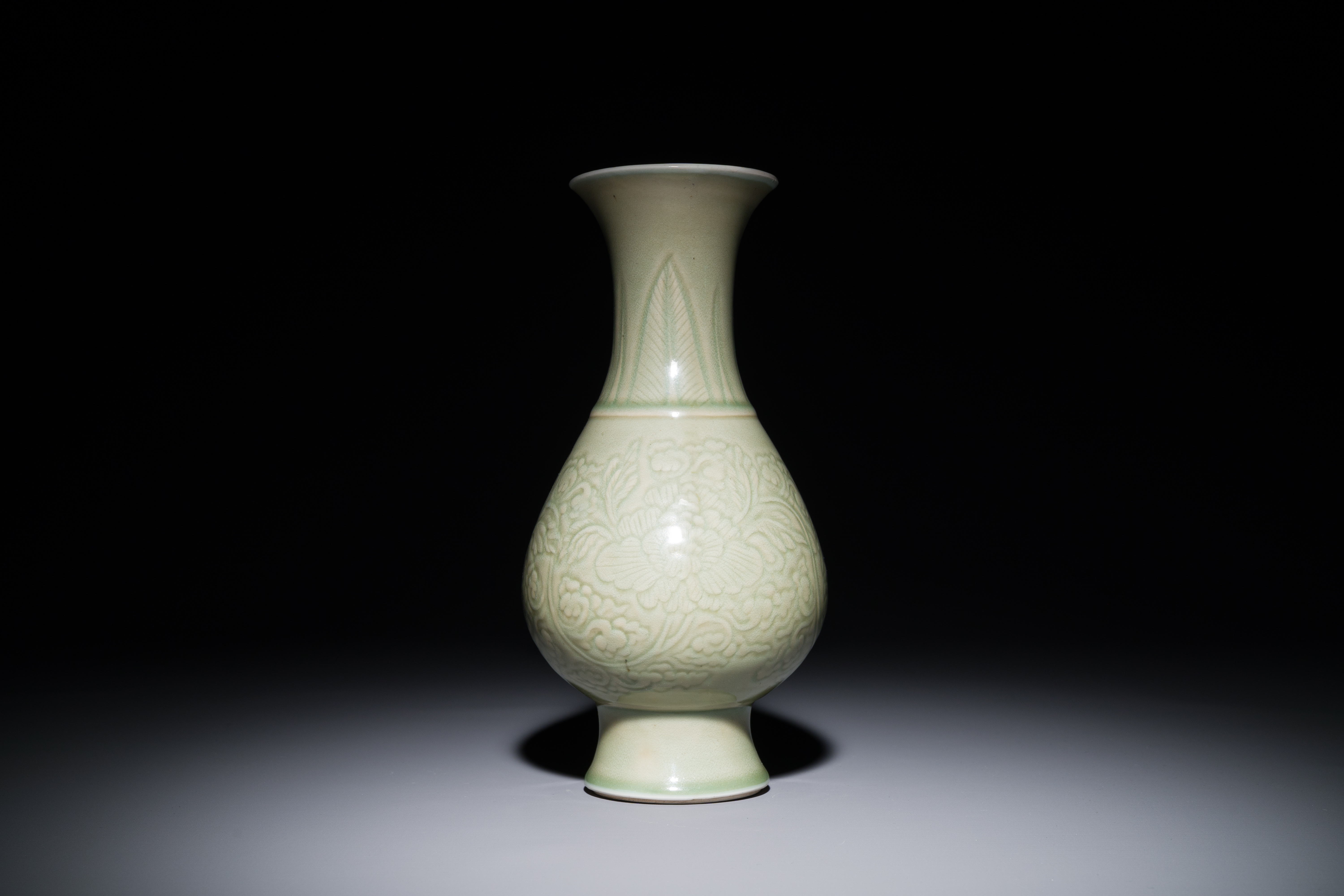 A Chinese monochrome celadon-glazed vase with anhua floral design, Kangxi - Image 2 of 3