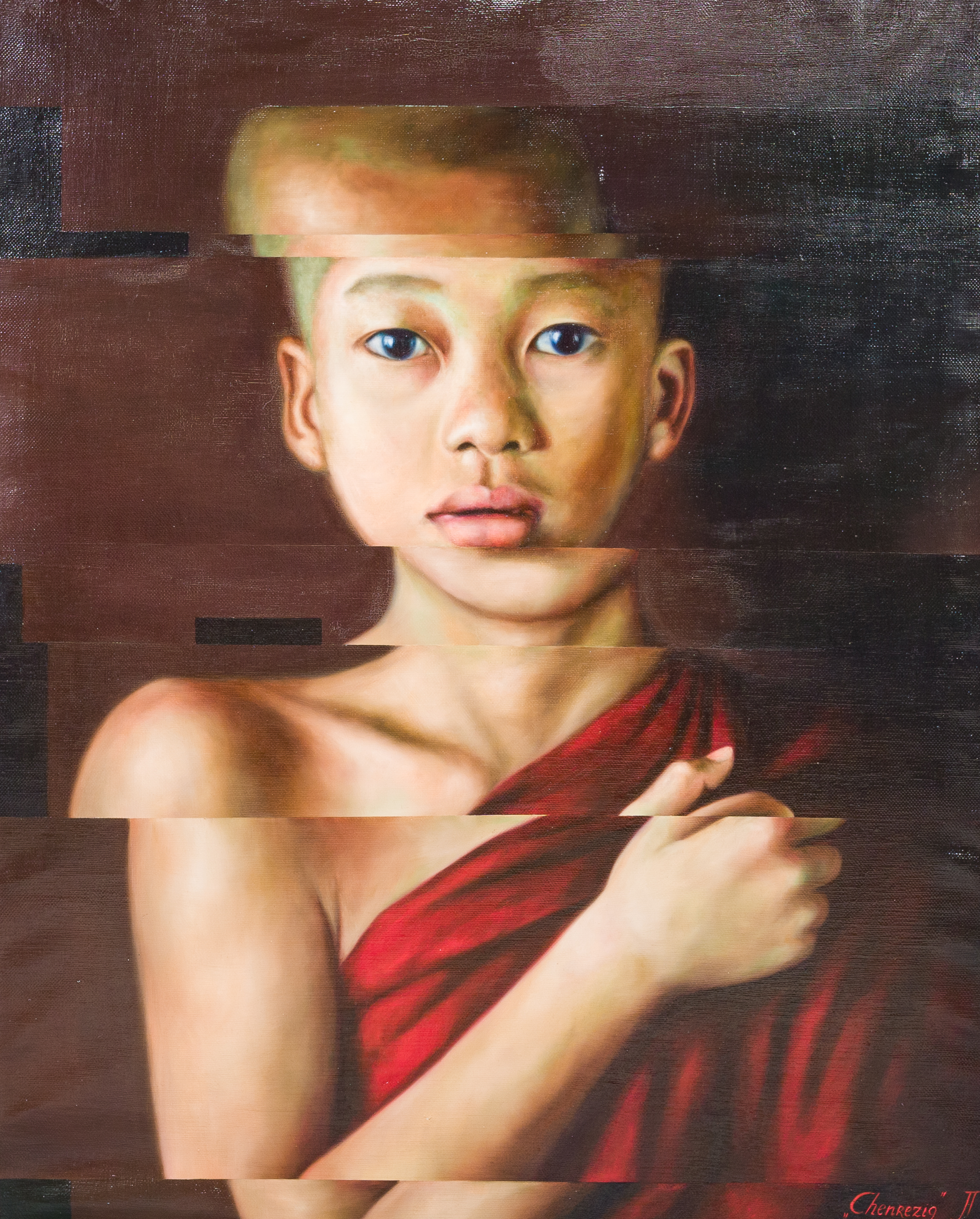 Julia Tann (1992): Portrait of Chenrezig, oil on canvas, dated 2022 - Image 2 of 11