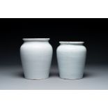 Two white glazed pottery tobacco jars, France, late 18th C.