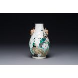 A Chinese famille rose 'hu' vase with peacocks, Yongzheng mark, 19th C.