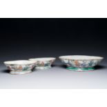 Three lobbed Chinese famille rose bowls, Yongzheng mark, 19th C.