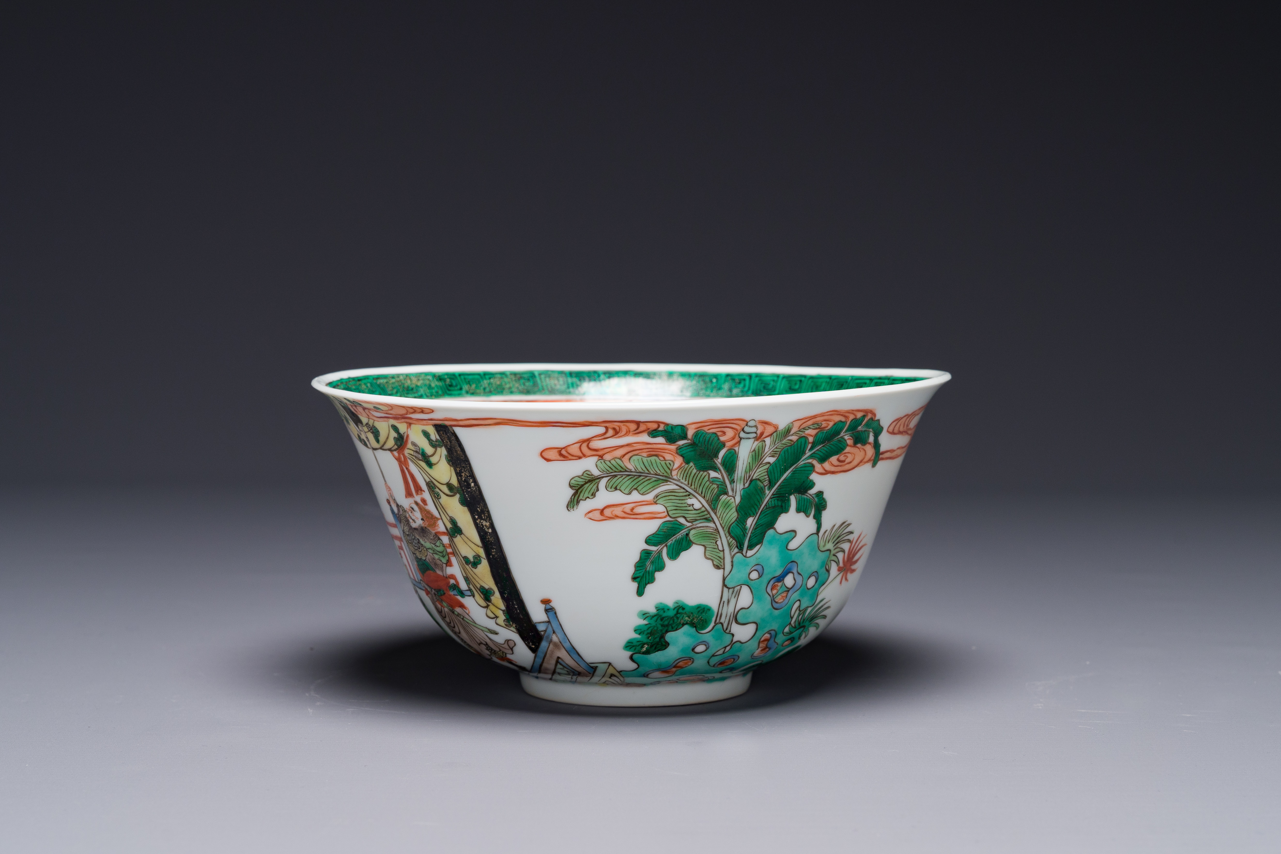 A Chinese famille verte bowl with narrative design, 19th C. - Image 3 of 6