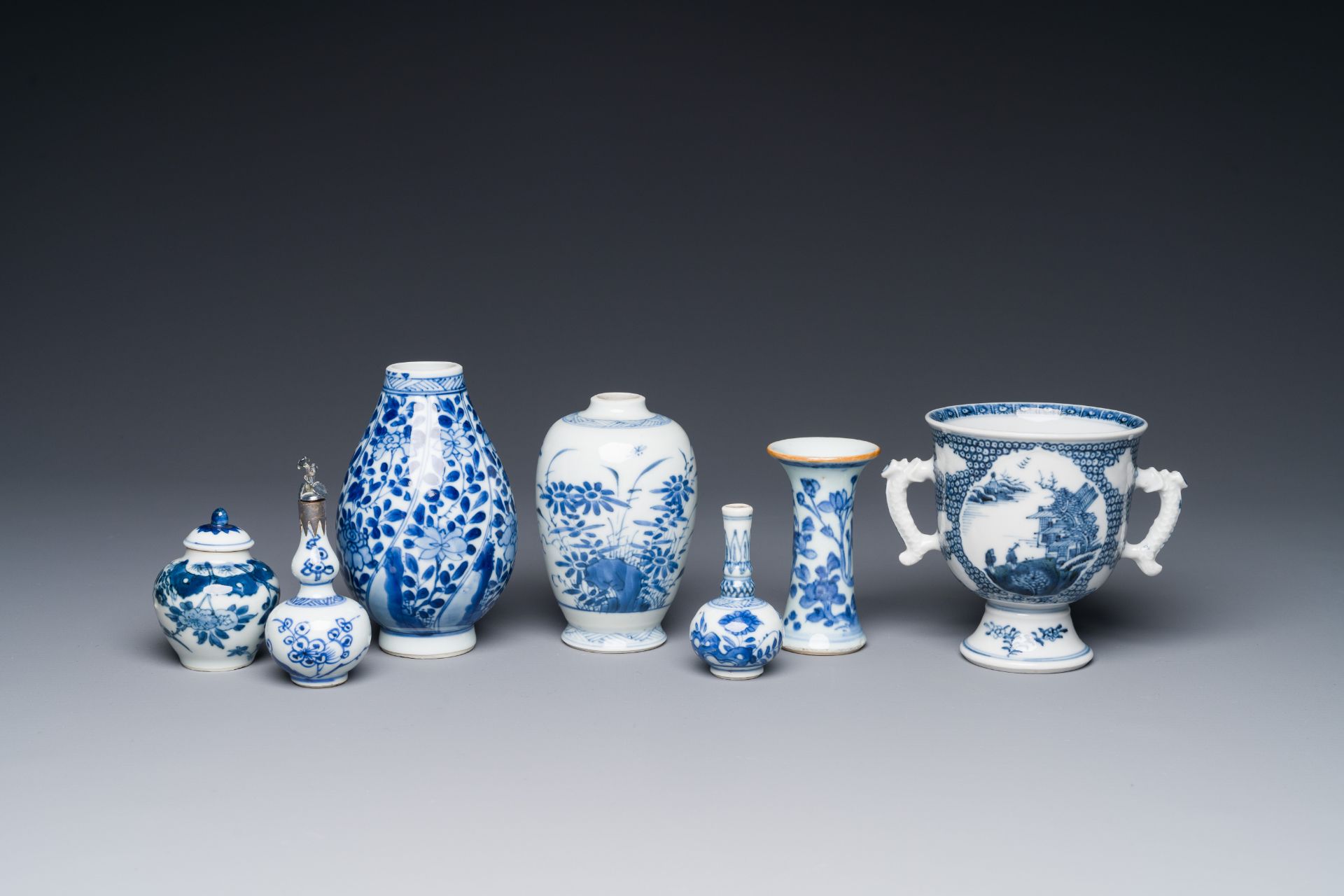 A varied collection of Chinese blue and white porcelain, Kangxi/Qianlong