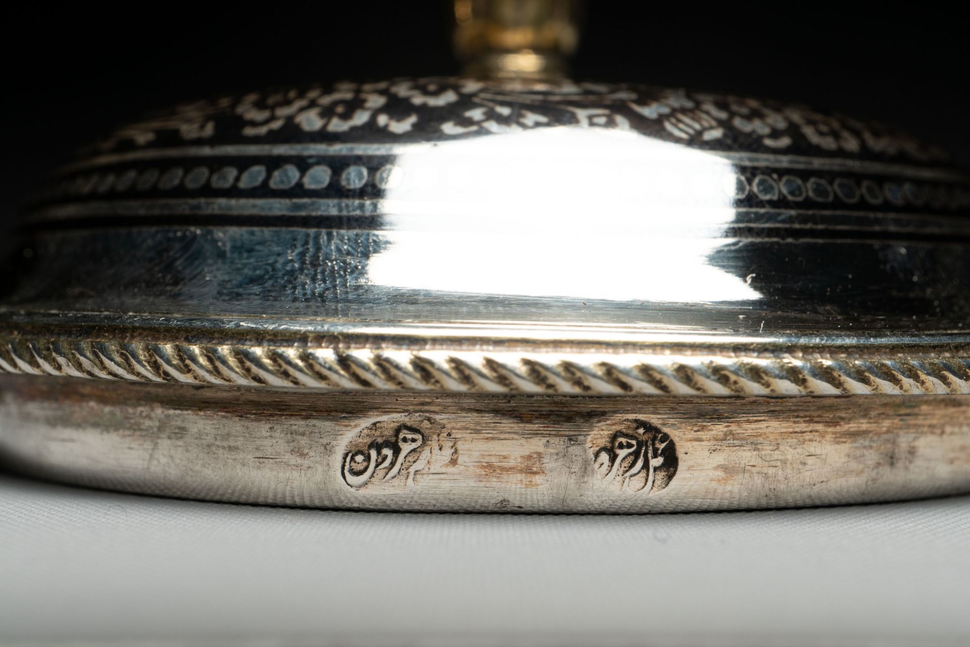 An Ottoman parcel-gilt niello silver vessel and cover, Turkey, period of Sultan Abdulhamid II (1876- - Image 6 of 6