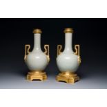 A pair of Chinese ge-type vases with gilt bronze mounts, 19th C.