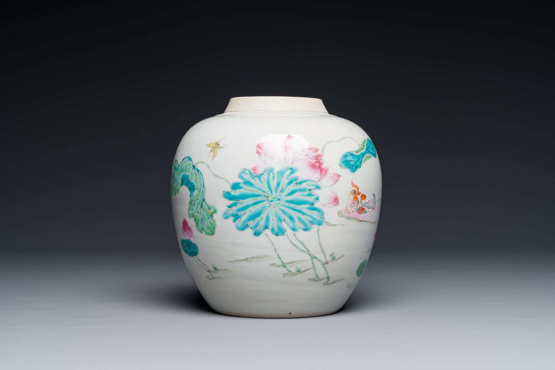 A fine Chinese famille rose 'mandarin duck and lotus' ginger jar, Yongzheng