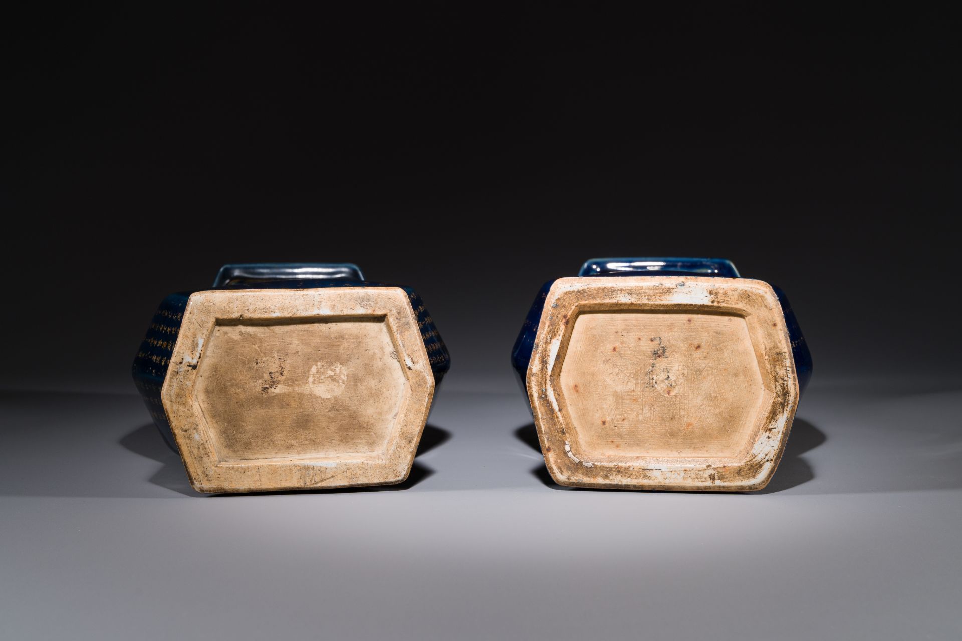 Pair of Chinese gilt-decorated powder-blue vases, Qianlong - Image 4 of 4