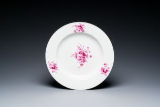 A purple-enameled dish with floral design, Tournai, 18th C.