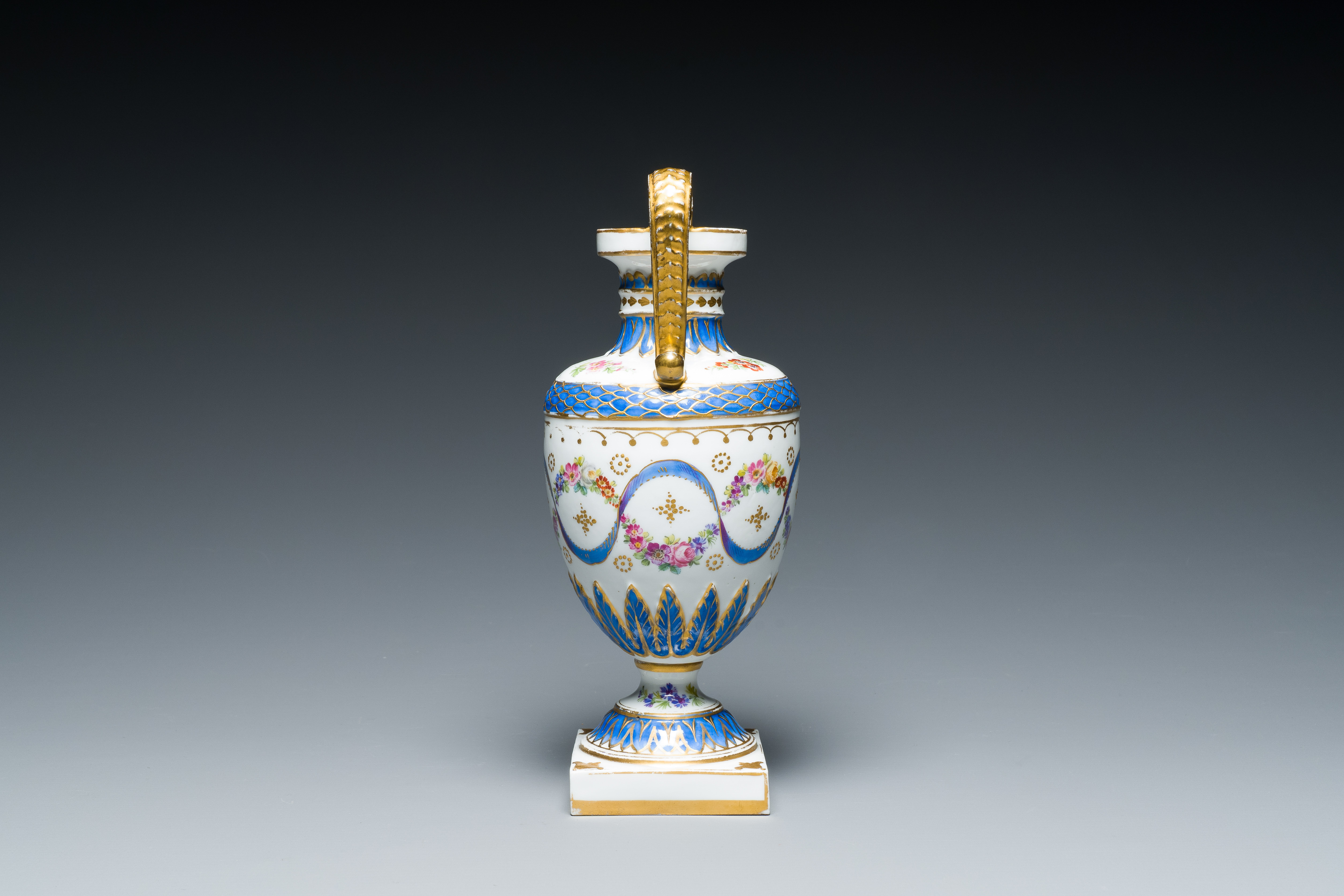 A French polychrome porcelain Sevres-style vase, 19th C. - Image 2 of 16