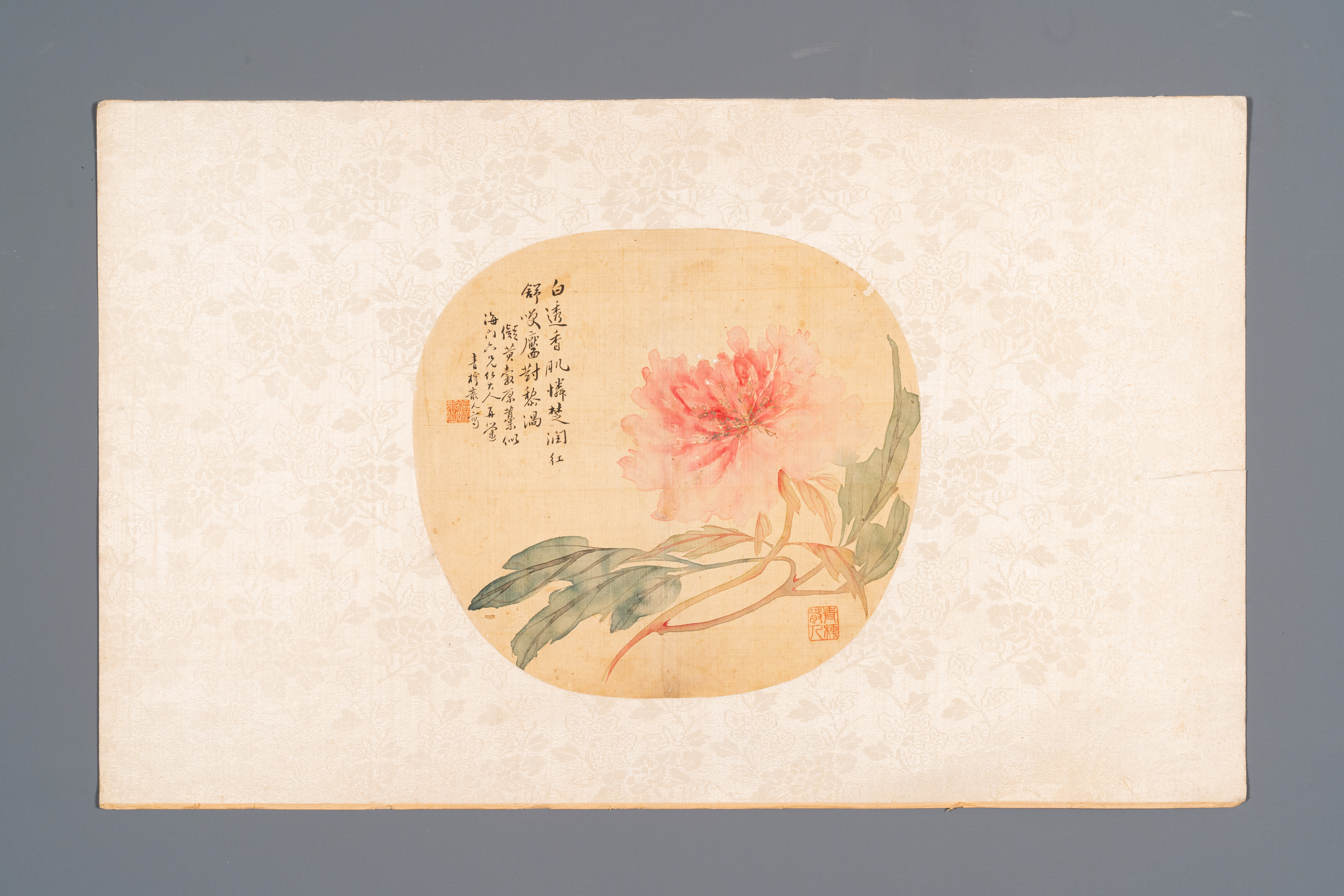 Chinese school: Seven works with insects and peonies, ink and colour on silk, 19/20th C. - Image 7 of 9