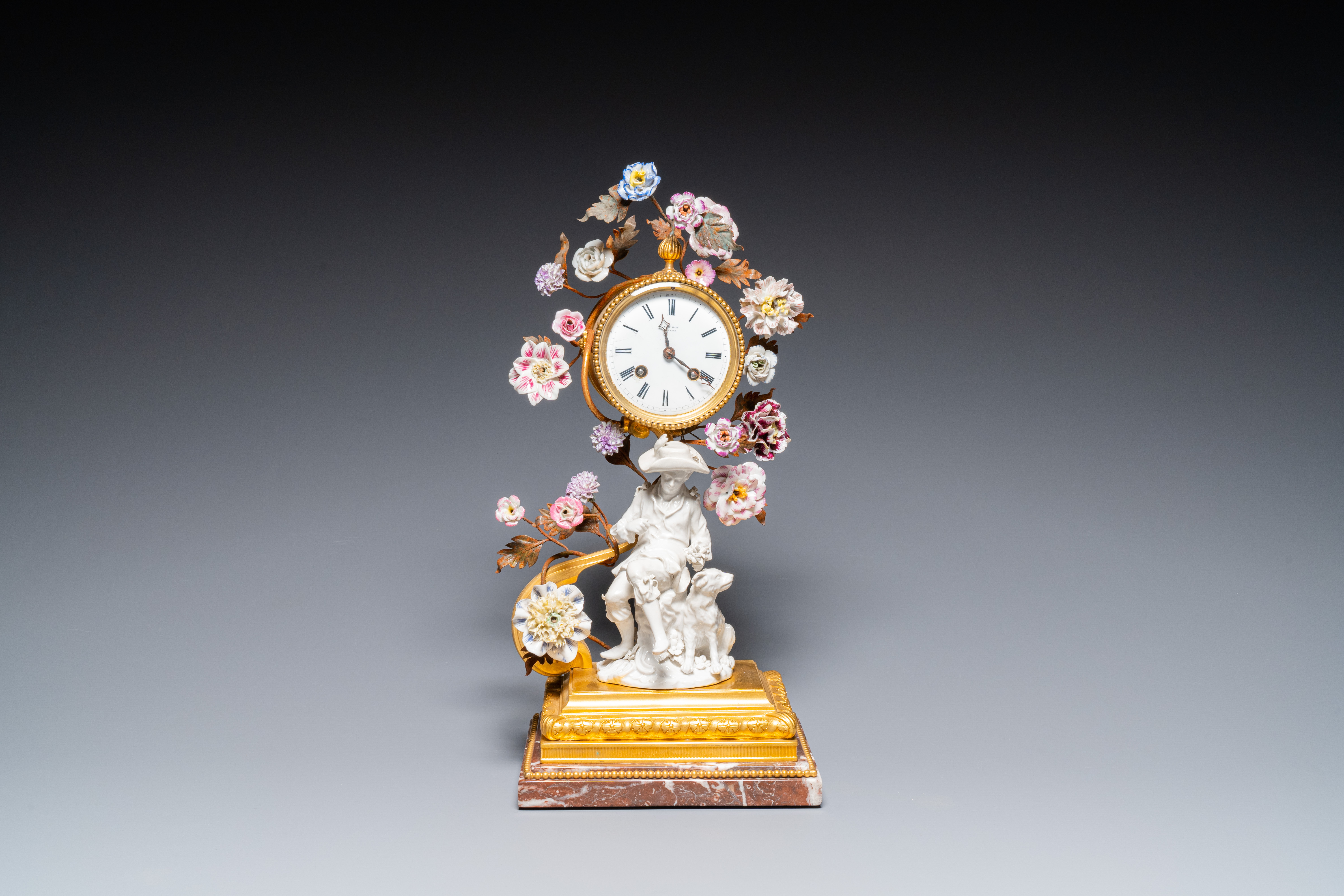 A French ormolu-mounted porcelain mantel clock, 18/19th C. - Image 2 of 28