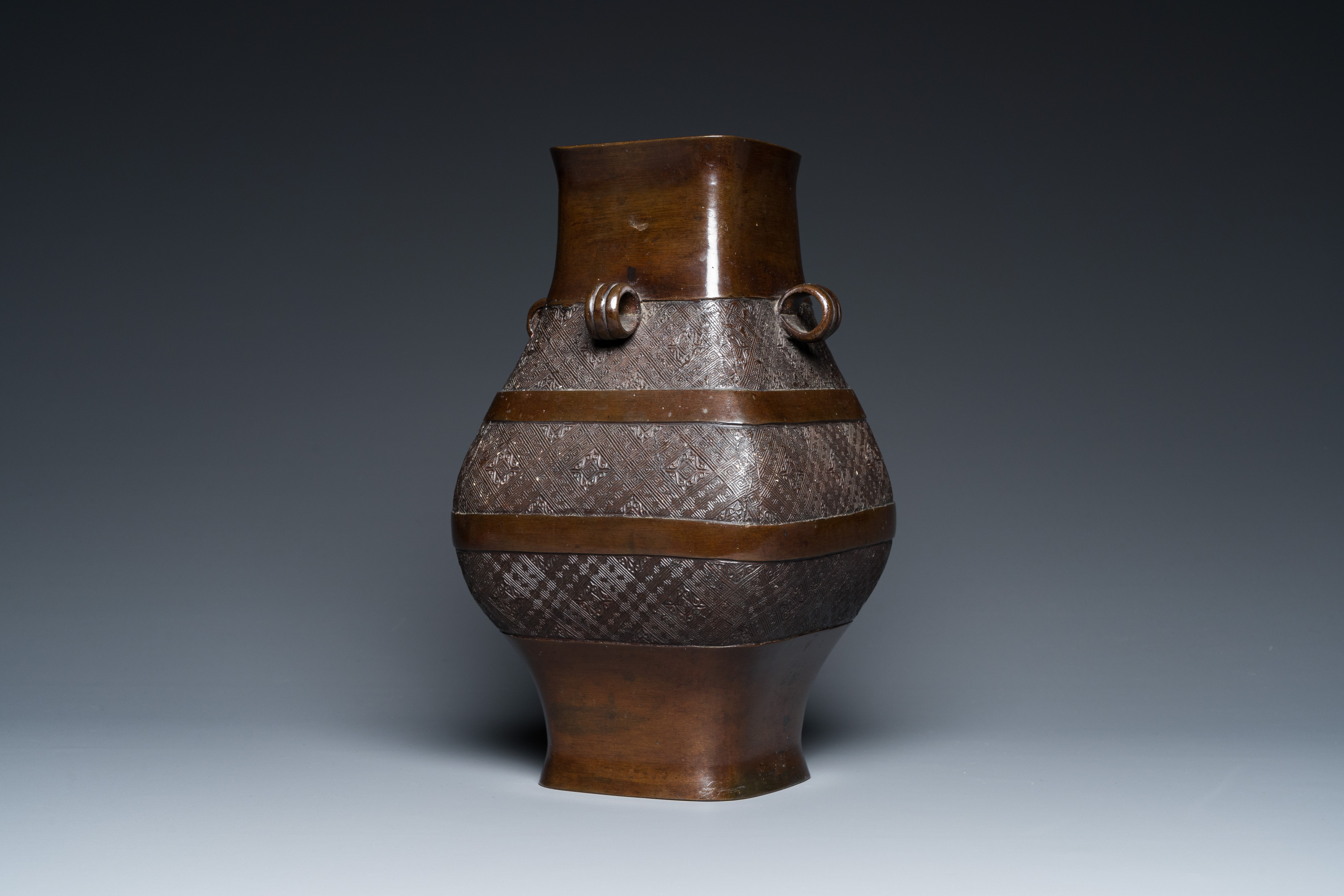 A Chinese archaistic bronze 'fanghu' vase, Ming - Image 5 of 24