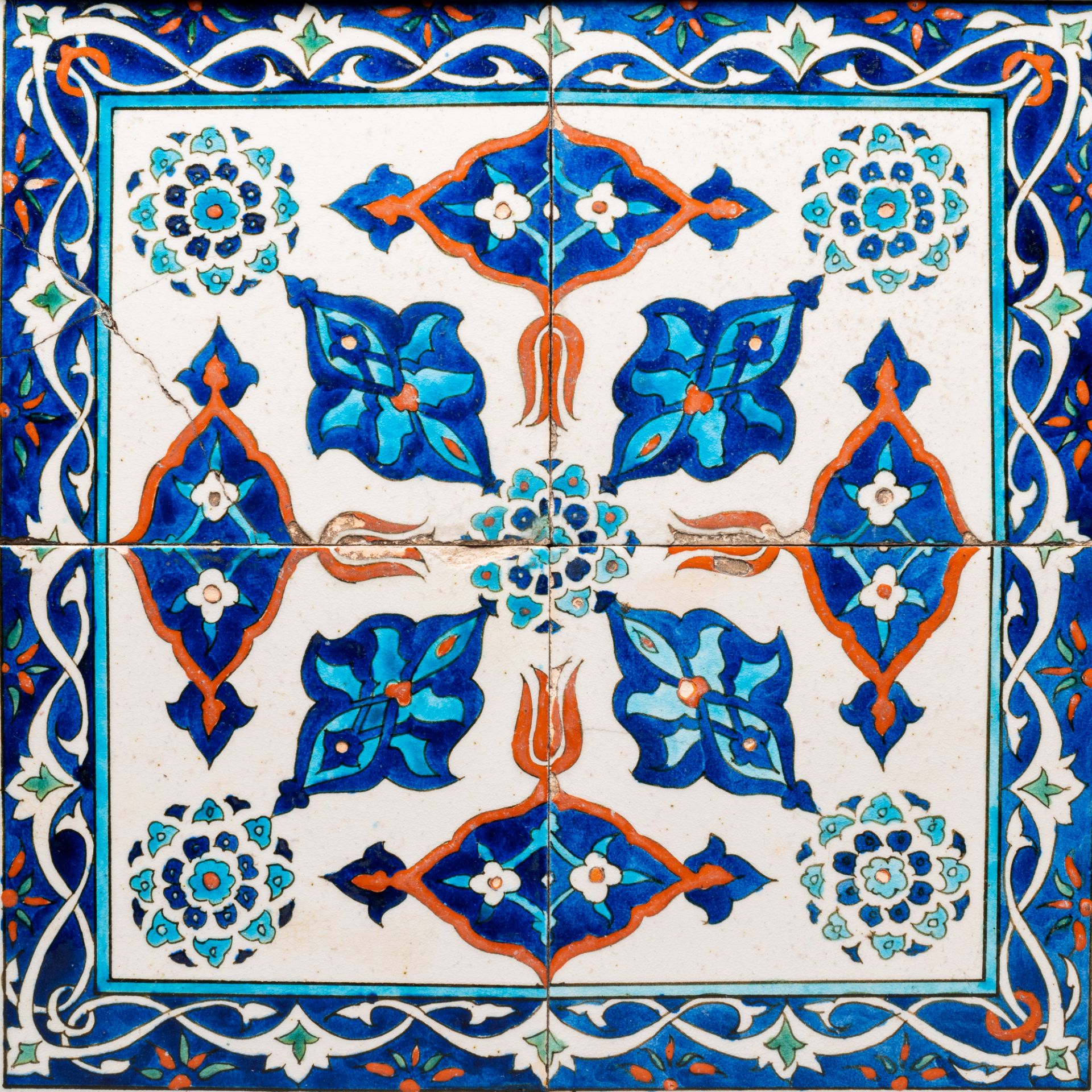 Four Iznik-style tiles with stylized floral design, Kutahya, Turkey, 19th C. - Image 2 of 3