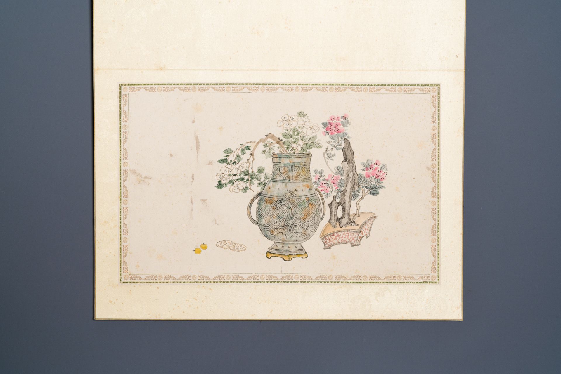 Pu Yi æº¥å„€ (1906-1967): 'Calligraphy' and Wan Rong å©‰å®¹ (1904-1946): 'Still life', ink and color - Image 6 of 13