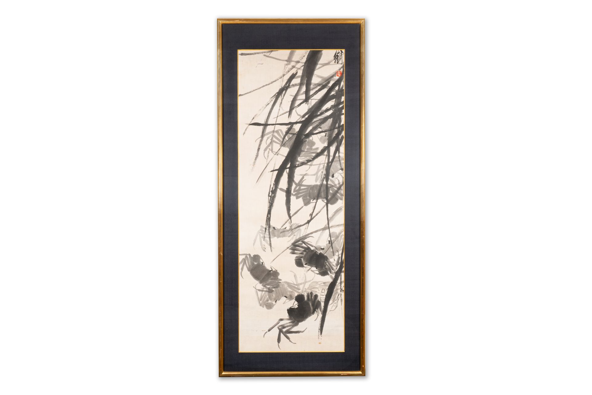 Qi Baishi é½Šç™½çŸ³ (1864-1957): 'Crabs and floating grasses', ink on paper