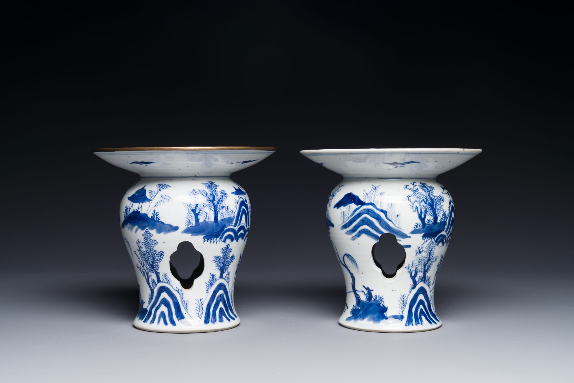 A pair of rare Chinese blue and white 'fisherman, woodcutter, farmer and scholar æ¼æ¨µè€•è®€åœ–' of - Image 2 of 5