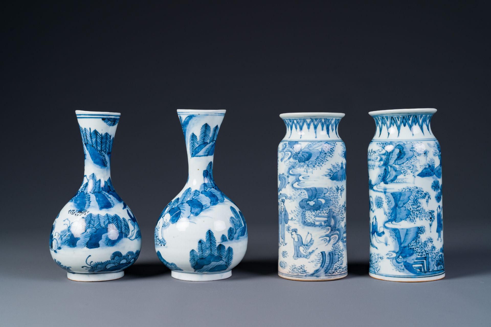 Two pairs of Japanese blue and white vases with figures in a landscape, Edo, 17th C. - Image 2 of 6