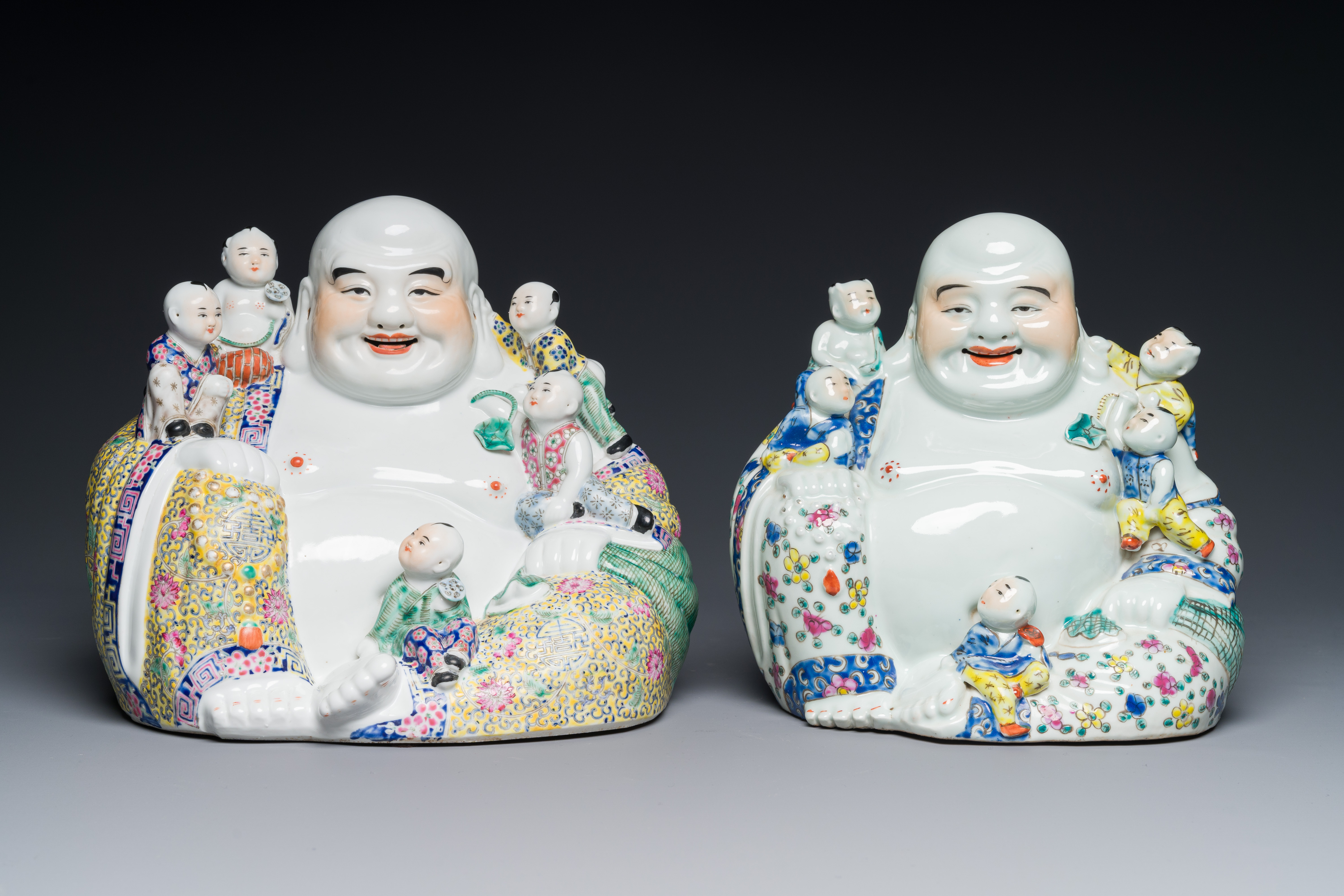 Two Chinese famille rose figures of Buddha, Zhu Mao Ji Zao æœ±èŒ‚è¨˜é€  and Zhu Yitai æœ±ç¾©æ³° mark