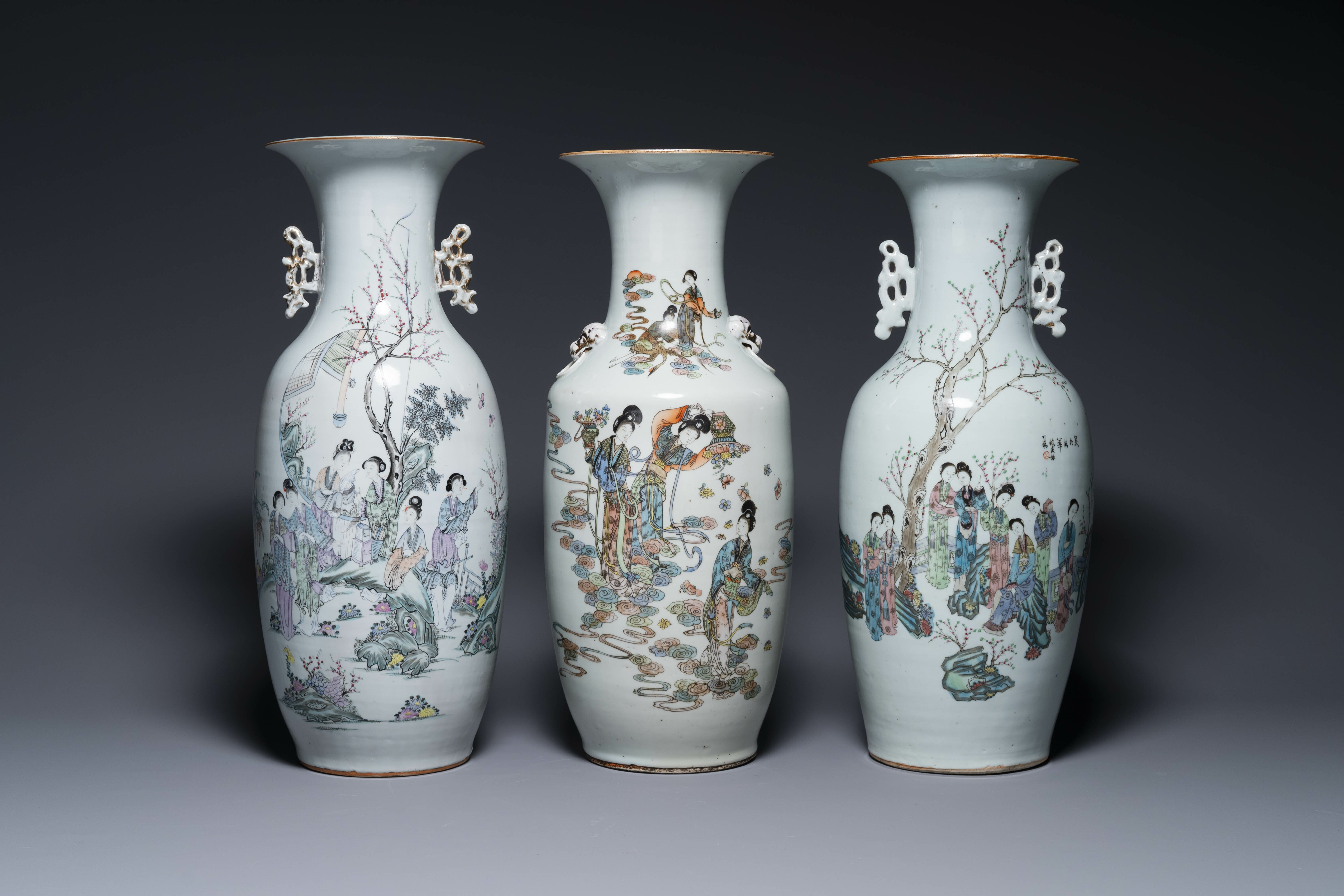 Five Chinese famille rose vases with figural design, 19/20th C. - Image 2 of 9