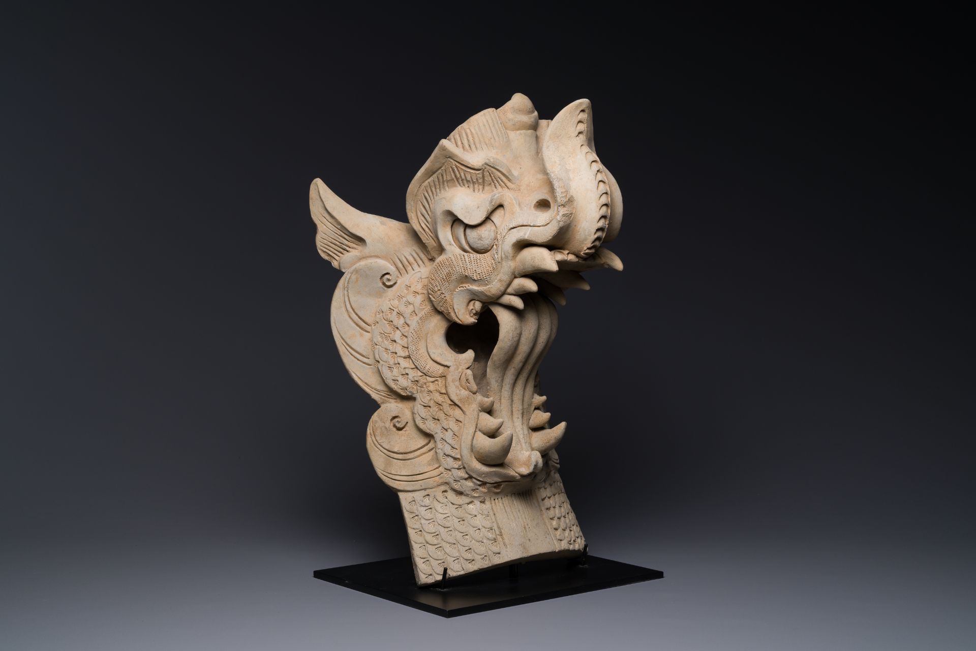 A Chinese pottery dragon head architectural tile, Song/Jin - Image 21 of 27