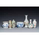 A varied collection of Chinese blue and white and famille rose porcelain, 18th C. and later