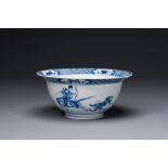 A Chinese blue and white 'klapmuts' bowl with a killing scene, Chenghua mark, Kangxi